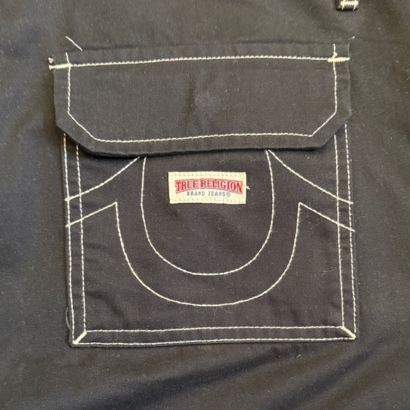 True Religion Black Cargo Pants with White Stitching Y2K - Picture 3 of 12